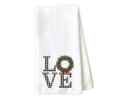 Love with Holly Wreath Waffle Weave Microfiber Kitchen Towel