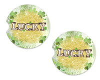 Lucky Clovers on Glitter Sandstone Car Coasters - Sew Lucky Embroidery