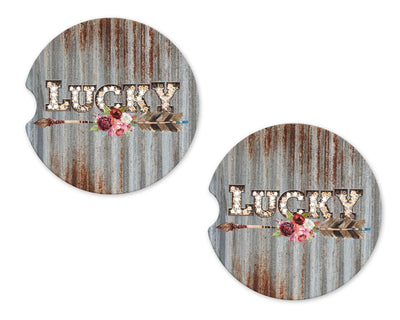 Lucky Metal Arrow Sandstone Car Coasters (Set of Two)