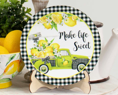 Make Life Sweet Lemon Tier Tray Sign and Stand