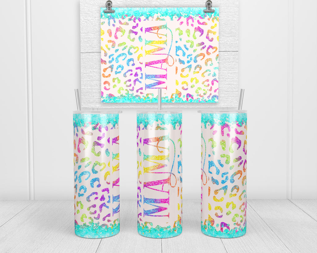 Mama Glitter Leopard 20 oz insulated tumbler - Sew Lucky Embroidery