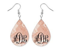 Marble Peach Monogrammed Teardrop Earrings 