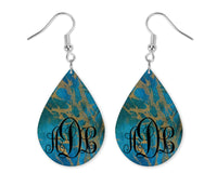 Marble Teal Monogrammed Teardrop Earrings