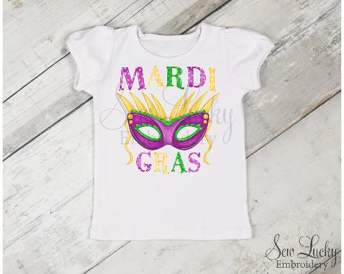 Mardi Gras Mask Girls Shirt - Sew Lucky Embroidery