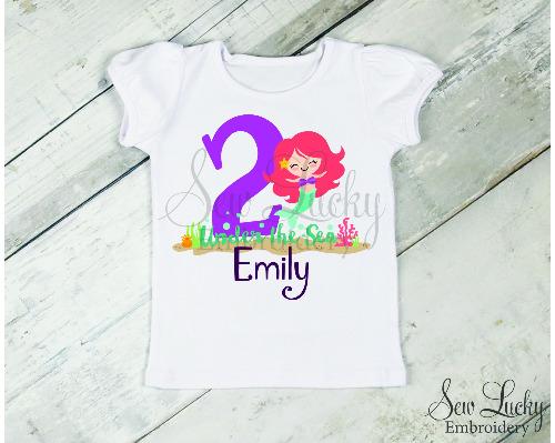 Mermaid Girls Personalized Birthday Shirt - Sew Lucky Embroidery