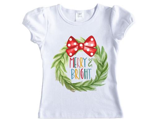 Merry and Bright Christmas Wreath Shirt - Sew Lucky Embroidery