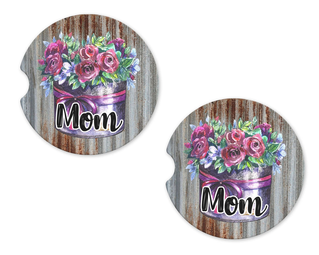 Metal Mom Planter Sandstone Car Coasters - Sew Lucky Embroidery