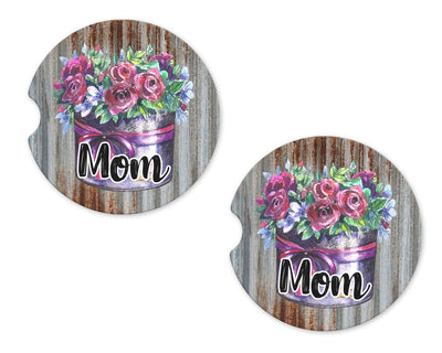 Metal Mom Planter Sandstone Car Coasters (Set of Two)