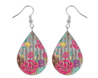 Metal Tin with Flowers Teardrop Earrings