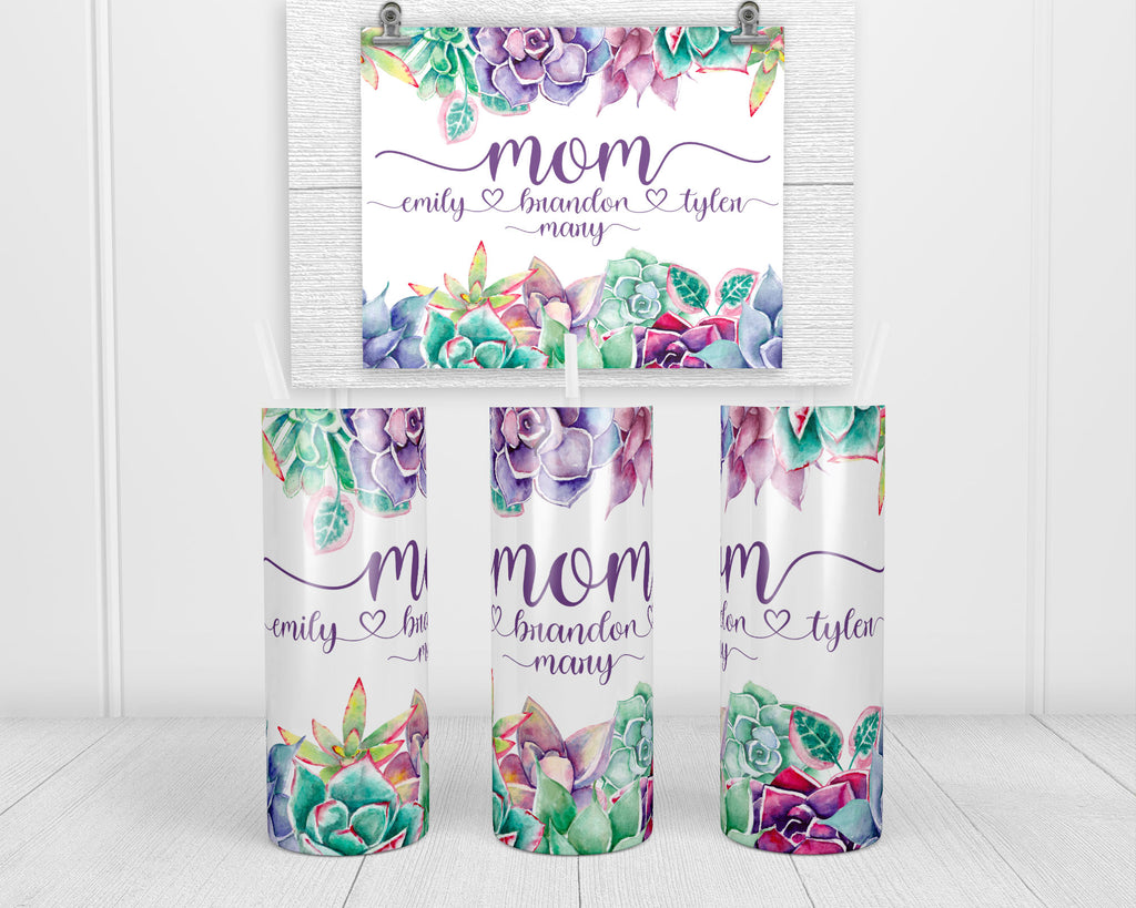 Mom Succulents Personalized 20 oz insulated stainless steel tumbler - Sew Lucky Embroidery
