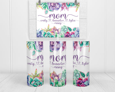 Mom Succulents Personalized 20 oz insulated stainless steel tumbler with lid and straw