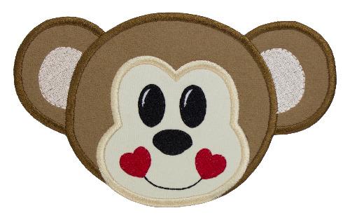 Monkey with Red Hearts Patch - Sew Lucky Embroidery
