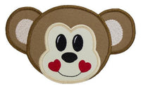 Monkey with Red Hearts Patch - Sew Lucky Embroidery