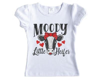 Moody Little Heifer Girls Shirt - Sew Lucky Embroidery