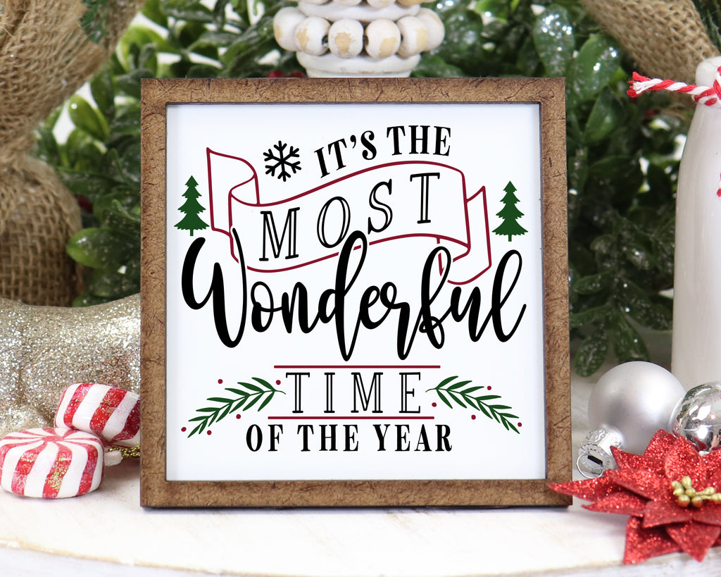 It's the Most Wonderful Time of the Year Christmas Tier Tray Sign - Sew Lucky Embroidery