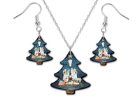 Nativity Christmas Tree Earrings and Necklace Set - Sew Lucky Embroidery