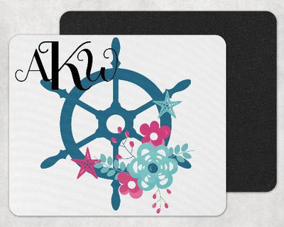 Nautical Ship Wheel Custom Monogram Mouse Pad