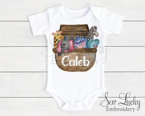 Noah's Ark Personalized Baby Bodysuit - Sew Lucky Embroidery