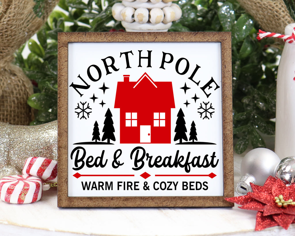 North Pole Bed & Breakfast Tier Tray Sign - Sew Lucky Embroidery