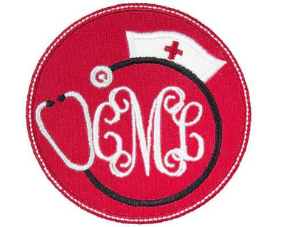 Nurse Hat Monogram Sew or Iron on Embroidered Patch