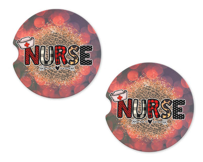 Nurse Red Sandstone Car Coasters (Set of Two)