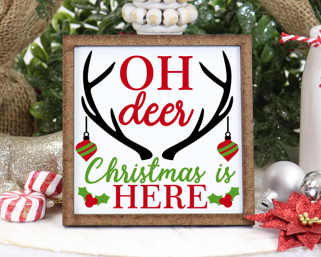 Oh Deer Christmas is Here Tier Tray Sign - Sew Lucky Embroidery