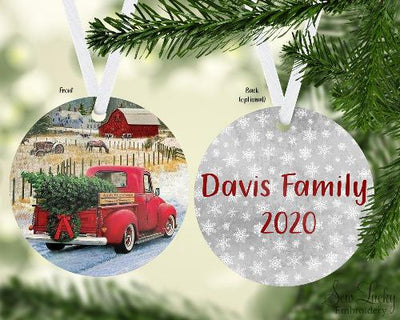 Old Truck with Horse Christmas Ornament Personalized