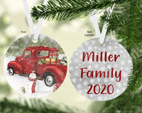 Old Truck with Snowman Christmas Ornament Personalized - Sew Lucky Embroidery