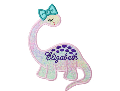 Rainbow Girl Dinosaur Personalized Sew or Iron on Embroidered Patch