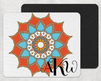 Orange and Blue Mandala Custom Monogram Mouse Pad - Sew Lucky Embroidery