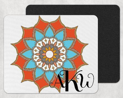 Orange and Blue Mandala Custom Monogram Mouse Pad