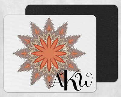 Orange Mandala Custom Monogram Mouse Pad