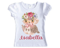 Owl Personalized Girls Shirt - Sew Lucky Embroidery
