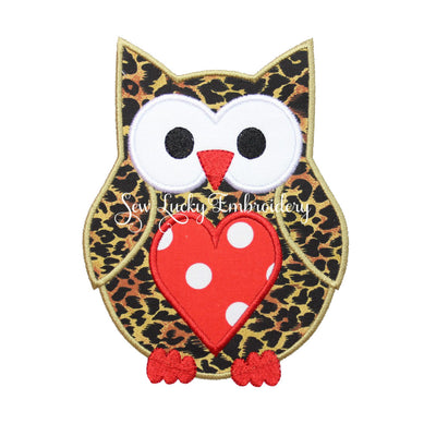 Owl with Red Heart Sew or Iron on Embroidered Patch