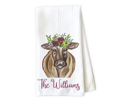 Painted Cow Personalized Waffle Weave Microfiber Kitchen Towel
