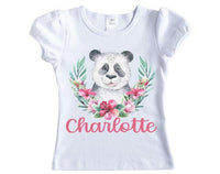 Panda with Flowers Girls Personalized Shirt - Sew Lucky Embroidery