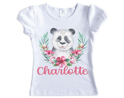 Panda with Flowers Girls Personalized Shirt