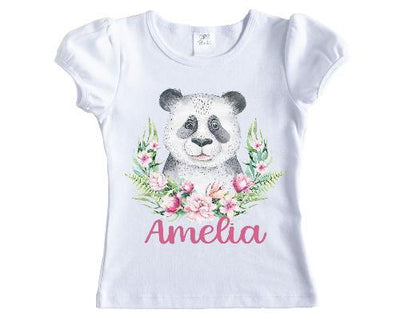 Panda with Pastel Flowers Girls Personalized Shirt