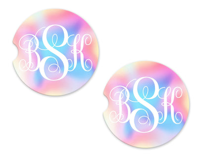 Pastel Colors Personalized Sandstone Car Coasters (Set of Two)