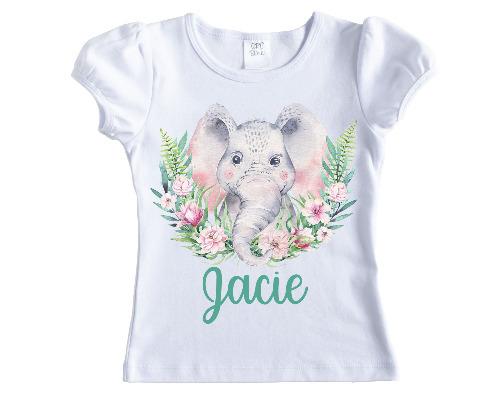 Pastel Elephant Personalized Girls Shirt - Sew Lucky Embroidery