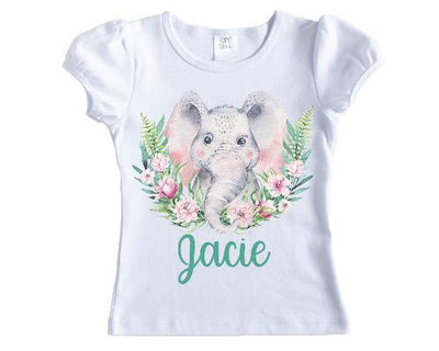 Pastel Elephant Personalized Girls Shirt