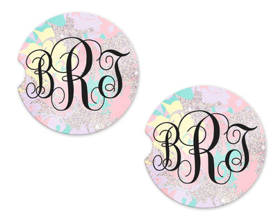 Pastel Marble Personalized Sandstone Car Coasters (Set of Two)