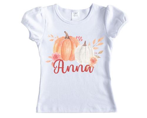 Pastel Pumpkins Personalized Girls Shirt - Sew Lucky Embroidery