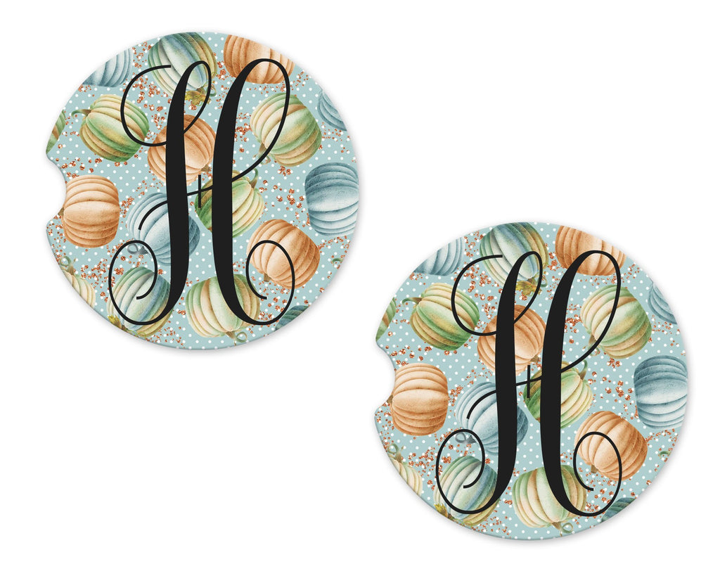 Pastel Pumpkins Sandstone Car Coasters - Sew Lucky Embroidery