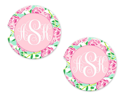 Pastel Roses Personalized Sandstone Car Coasters (Set of Two)