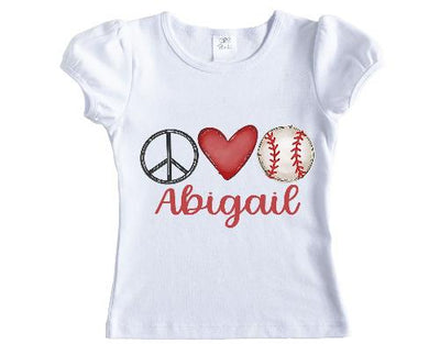 Peace Love Baseball Personalized Girls Shirt