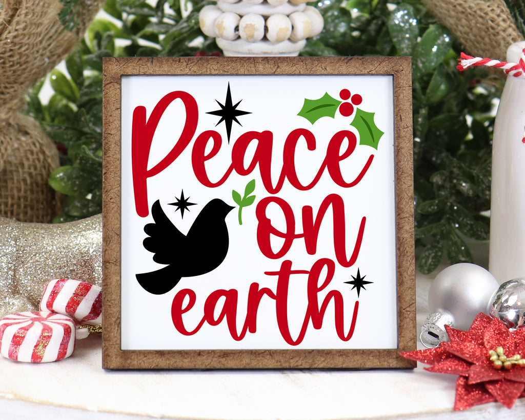 Peace on Earth Christmas Tier Tray Sign - Sew Lucky Embroidery