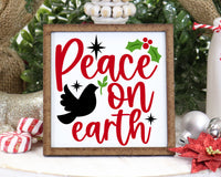 Peace on Earth Christmas Tier Tray Sign - Sew Lucky Embroidery