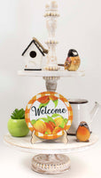 Peach Welcome Tier Tray Sign and Stand - Sew Lucky Embroidery