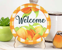 Peach Welcome Tier Tray Sign and Stand - Sew Lucky Embroidery